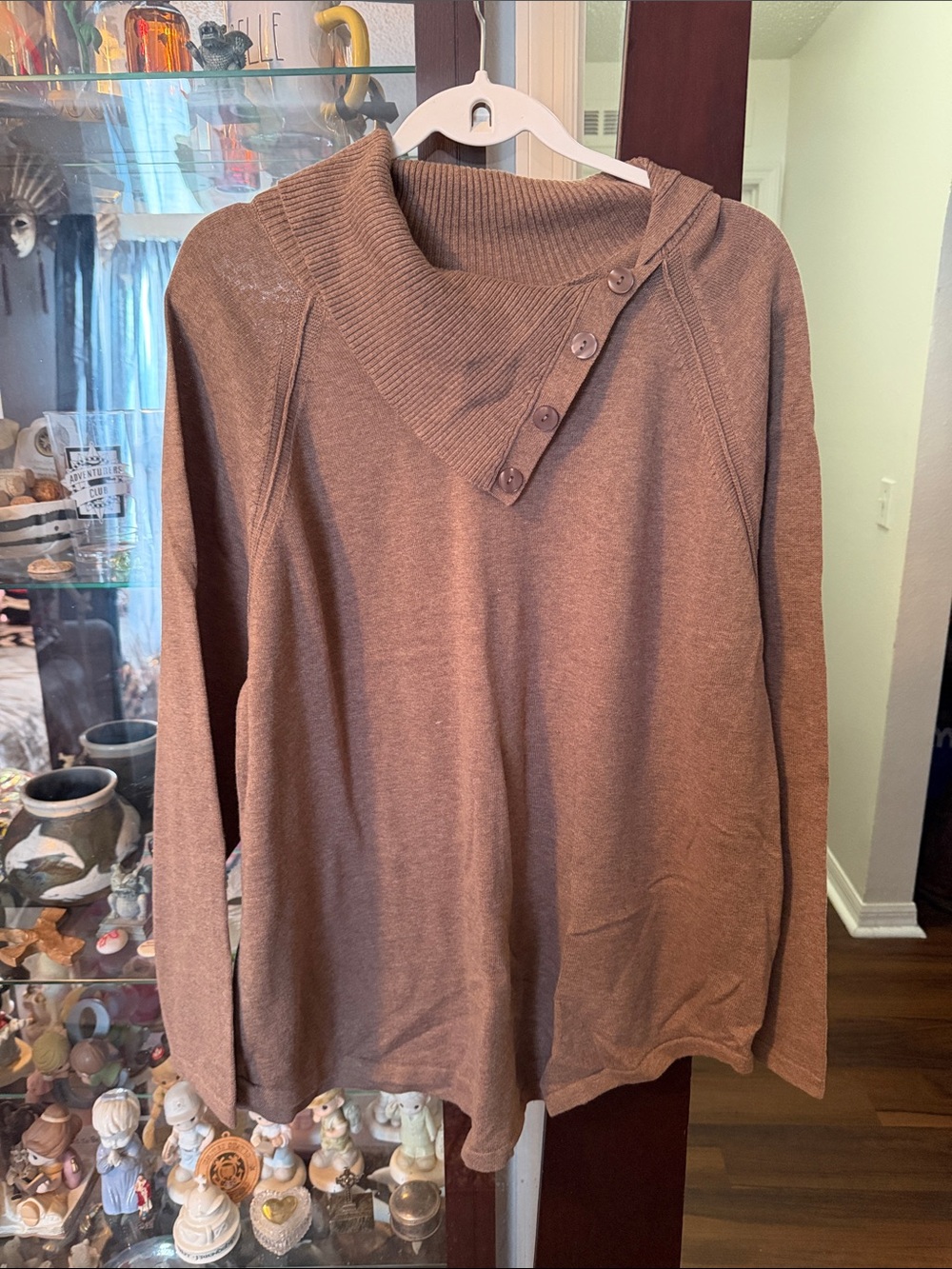 Jean Pierre Brown Button-Detail Cowl Neck Sweater
